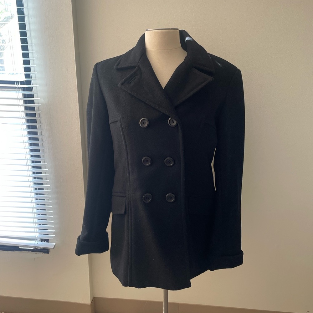 Liz Claiborne Black Double-Breasted Pea Coat Size Petite Large